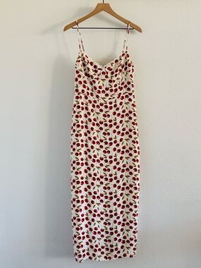 Reformation Pennington Cherry Print Midi Dress Size 10 Silk Viscose